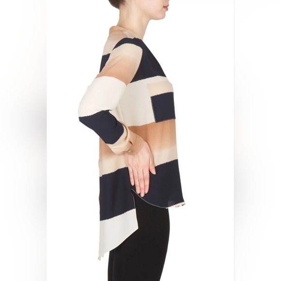 Joseph Ribkoff Navy/Beige/Off-White Blouse Style Button Shirt Size 6 - Picture 3 of 8